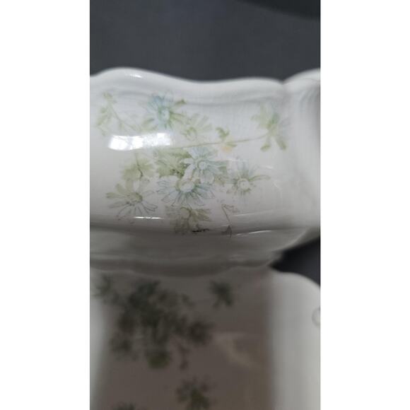 Vintage W H Grindley Daisy Gravy Boat Underplate Green Floral Gold Trim England - Picture 7 of 13